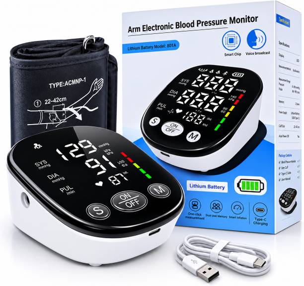 Aroxenza EliteBP 801R Rechargeable Digital Arm Blood Pressure Monitor with Voice & Type-C Charging Bp Monitor