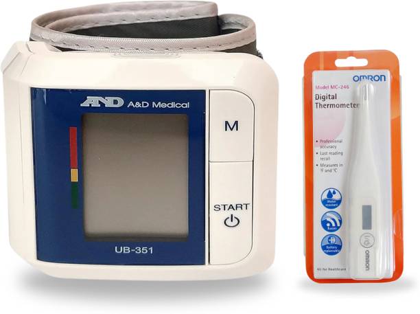 AND UB-351 Wrist Blood Pressure Monitor + Omron MC-246 Digital Thermometer for Home Health Monitoring Bp Monitor