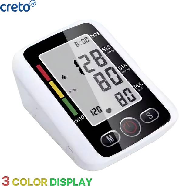 CRETO 3 Color Display Blood Pressure Check, Upper Arm Cuff, Digital LCD Display, Bp Monitor
