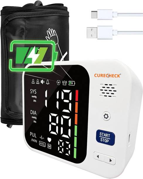 curecheck Fully Automatic Rechargeable Digital Blood Pressure Monitor for Arm Large Display, Memory & USB Charging Bp Monitor