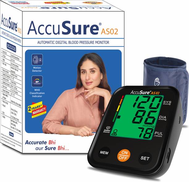 AccuSure AS02 fully automatic upper arm blood pressure monitor 3 Color Display AS02 Bp Monitor