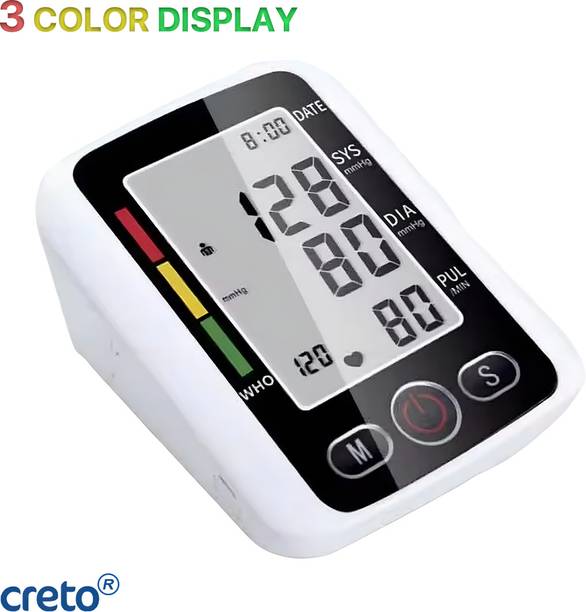 CRETO 3 Color Display BP Monitor Upper Arm-Cuff, LCD Digital Display WHO Indicator Bp Monitor