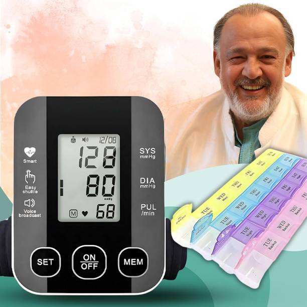Aika AK-S10 Blood Pressure Monitor with Talking Guidance & MDB-101 Weekly Pill Organizer for Reliable Health Monitoring and Medicine Management I Bp Monitor