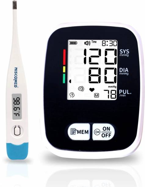 NISCOMED PW-221 Fully Automatic Portable Digital Bp Monitoring Machine With Digital Thermometer with Intellisense Technology For Most Accurate Measurement Bp Monitor