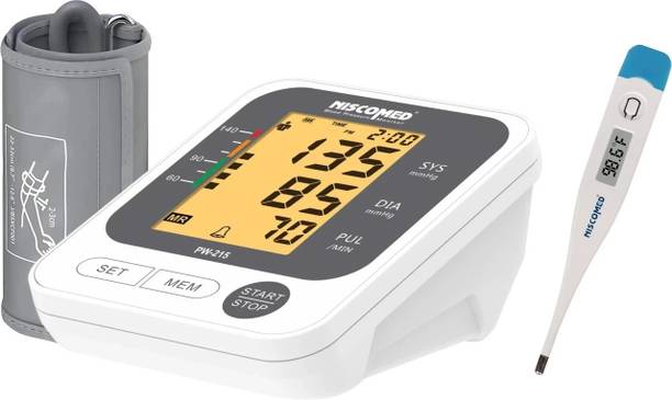 NISCOMED Digital Blood pressure monitor with talkative feature and color change display with Digital Thermometer Fully Automatic Digital Blood pressure Monitor Bp Monitor