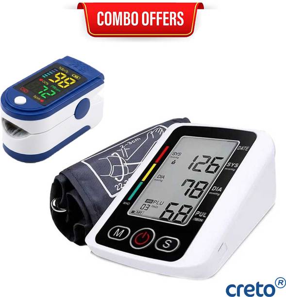 CRETO Digital BP Machine and LK87 Finger Clip Pulse Oximeter Complete Health Kit Bp Monitor