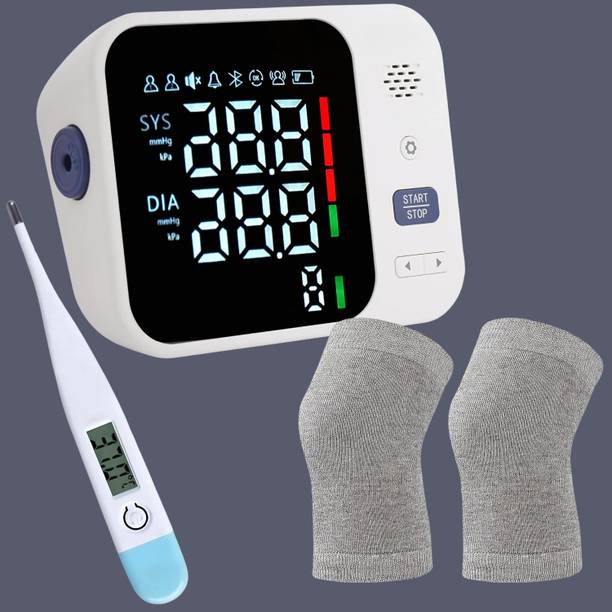 Aika Digital Blood Pressure Monitor with Dual Power Options, Digital Thermometer & Hypoallergenic Knee Cap with 4-Way Stretch for Uniform Compression I Bp Monitor