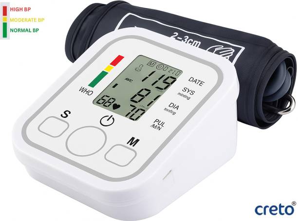 CRETO Digital Blood Pressure Monitor, Upper Arm Cuff, LCD Display WHO Indicator Bp Monitor