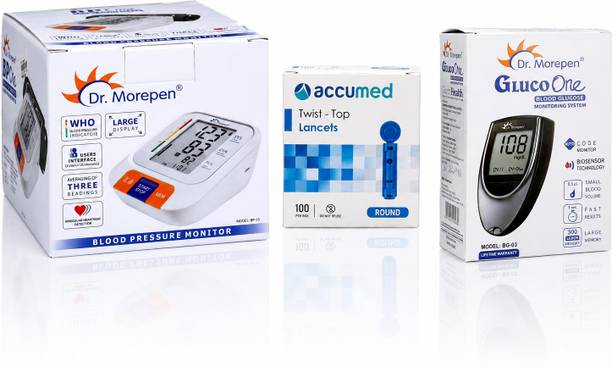 Dr. Morepen BP-15 Monitor, BG03 Glucometer WITH 100 Lancets Home Health Care Combo BP-15 , BG03 WITH 100 Lancets Bp Monitor