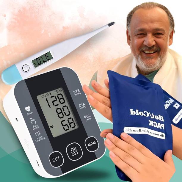 Aika AK-S10 Blood Pressure Monitor with Talking Guidance, Digital Thermometer & CG-101 Cold Gel Pack for Precise Monitoring and Injury Recovery I Bp Monitor