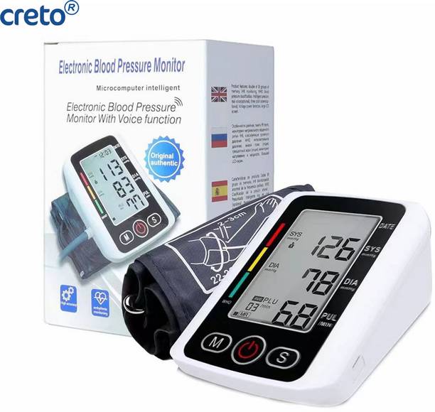CRETO 3 Color LCD Display Upper Arm Cuff, WHO Indicator Bp Monitor