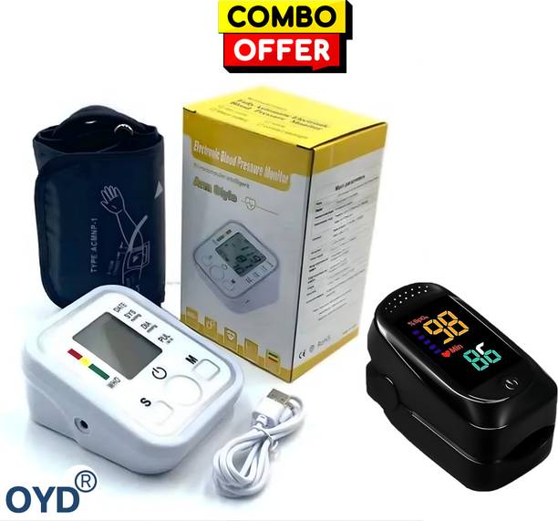 OYD Digital Blood Pressure Checker with Big Display and A2 Oximeter with voice feature and 3 colour back light Bp Monitor