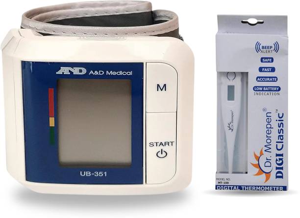 AND UB-351 Wrist Blood Pressure Monitor + Dr. Morepen MT-110 Digital Thermometer for Home Health Monitoring Bp Monitor