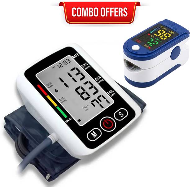 CRETO BP Monitor and LK87 SpO2 Pulse Rate Meter 4-Color LED Display Combo Bp Monitor