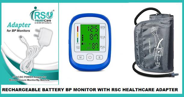 rsc healthcare Rechargeable BPM-09 Blood Pressure Monitor with 3 Colour Indicator Large LCD Screen Display Arrhythmia USB Opreated Bp Monitor