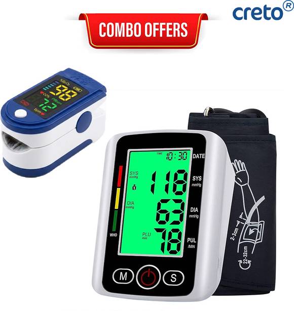 CRETO Blood Pressure Machine with LK87 Finger Pulse Oximeter Home Care Kit Bp Monitor