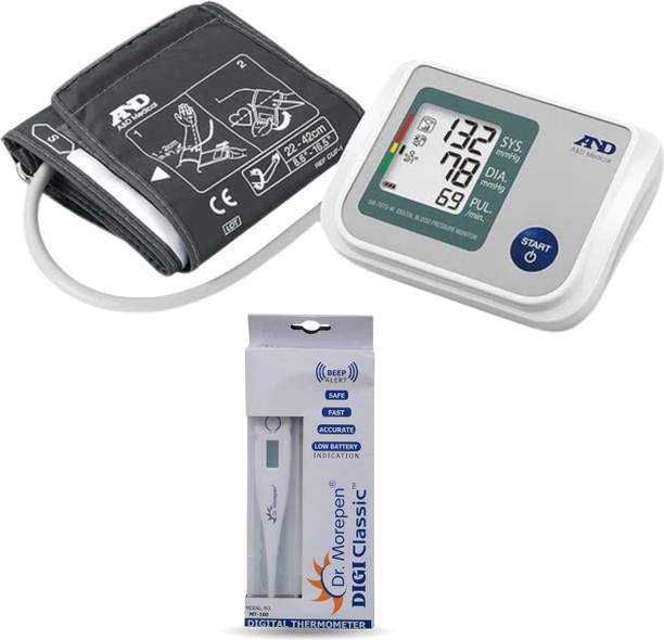 AND UA-767S-W Digital Blood Pressure Monitor + Dr. Morepen MT-110 Digital Thermometer for Home Health Monitoring Bp Monitor