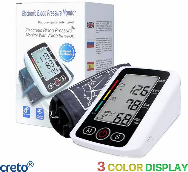 CRETO 3 Color Display BP Monitor, Upper Arm Cuff, LCD Digital Display WHO Indicator Bp Monitor