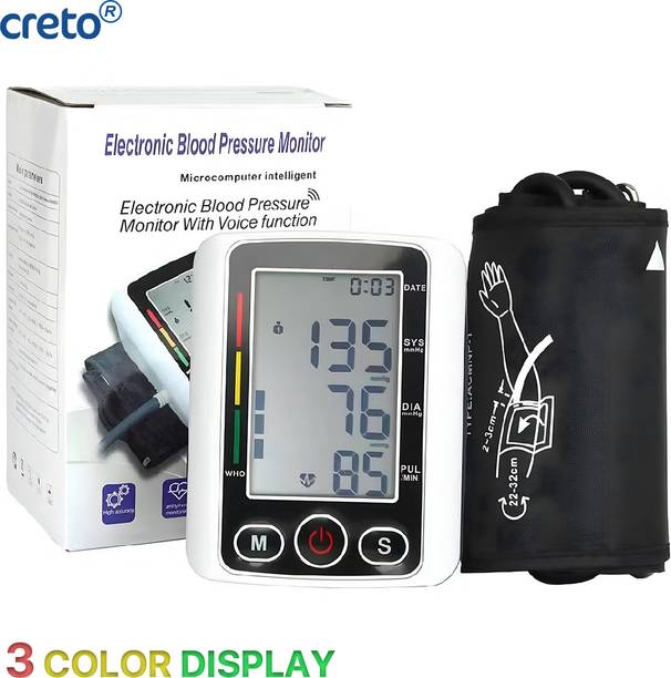 CRETO 3 Color Display Upper Arm Cuff, LCD Display WHO Indicator, Bp Monitor