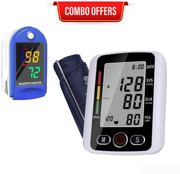 CRETO BP Monitor with LK87 Fingertip Pulse Oximeter 4-Color LED Display Combo Bp Monitor