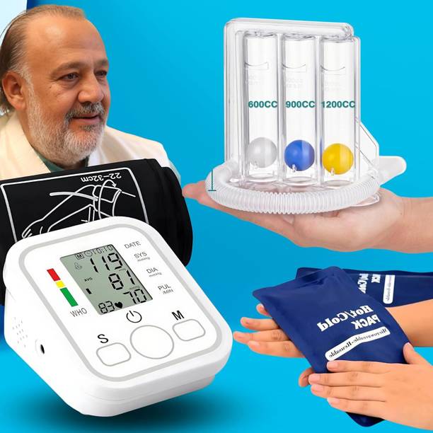 Aika CG-101 Multipurpose Cold Gel Pack, and LS-101 3-Ball Lung Exerciser Spirometer Health Combo Pack: AK-555 Digital Blood Pressure Monitor with Adjustable Cuff Bp Monitor