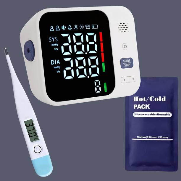 Balson Rechargeable BP Monitor with Extra Large Screen & Talking Guidance + Hot & Cold Gel Pack for Joint and Muscle Relief + Digital Thermometer Bp Monitor