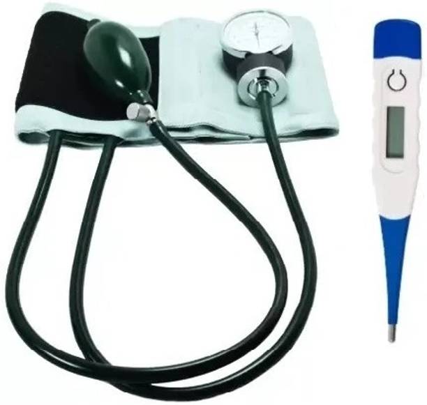 RnB Manual Professional Aneroid Sphygmomanometer Doctor BP with Digital Thermometer Dial Type Black Sphygmomanometer Manual Blood Pressure Machine Bp Monitor