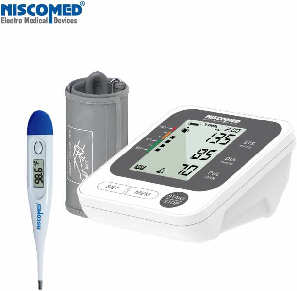 NISCOMED Digital Blood pressure monitor large LCD Display with Digital Thermometer PW-215 Oscillometric Method For Most Accurate Measurement Bp Monitor