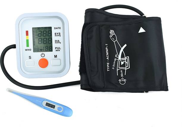Dishan Automatic Upper Arm Monitor With & Digital Thermometer LED Electronic Home Monitoring One Touch Operation Bp Monitor