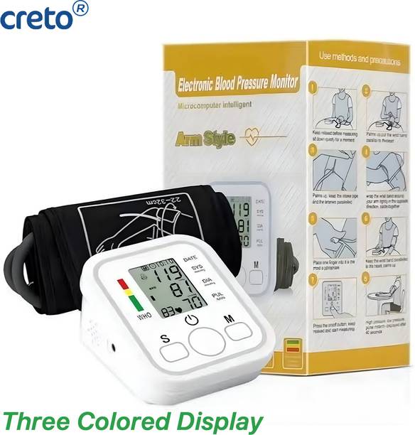 CRETO Electronic BP Monitor, Upper Arm Cuff, LCD Display WHO Indicator, Bp Monitor