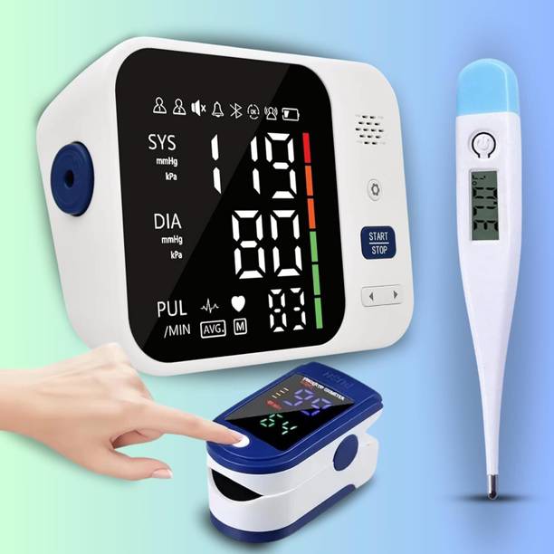 Balson BLSN-666 Rechargeable Arm Blood Pressure Monitor with Fully Automatic Function with Large Display, BLSN-45 Thermometer & BLSN-32 Digital Oximeter I Bp Monitor
