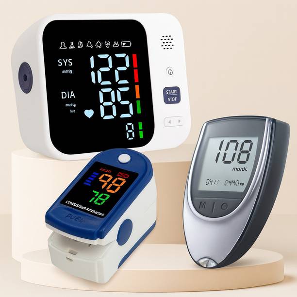 Balson Rechargeable Fully Automatic BP Monitor with Talking Intelligence Technology, Glucometer for Testing Blood sugar, Pulse Oximeter with Oxygen Saturation, Bp Monitor
