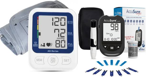 AccuSure Simple Glucometer with 25 strips and Blood Pressure AS 5 year warranty Bp Monitor
