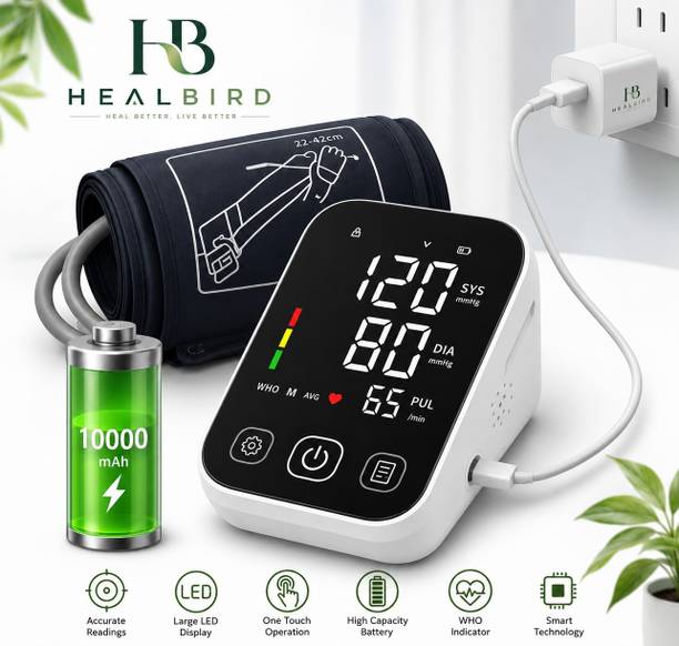 HEALBIRD [RECHARGEABLE] Fully Automatic Blood Pressure Monitor | Voice Assist, Big Display,Fast & Accurate Readings [No need to install batteries] Bp Monitor