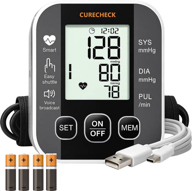 curecheck Grey BP4 Curecheck Premium Automatic Blood Pressure Machine with Cuff kit Bp Monitor