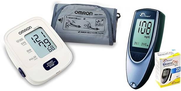 OMRON HEM-7120 Digital Blood Pressure Monitor with Intellisense Technology and Dr. Morepen BG-03 Glucometer with 25 strips & Omron Bp Monitor