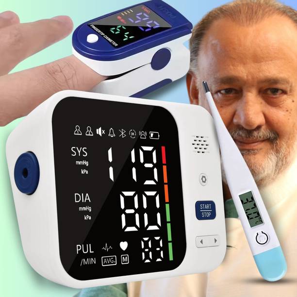 Aika (Combo Pack) AK-666 Rechargeable Digital Arm BP Monitor Fully Automatic for Home Use & AK-45 Digital Thermometer & AK-32 Digital Pulse Oximeter Bp Monitor