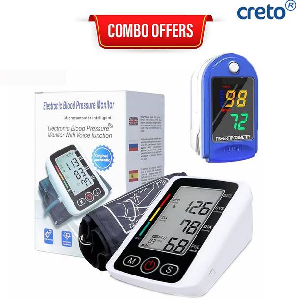 CRETO Digital BP Machine and LK87 Finger Pulse Oximeter Health Kit Bp Monitor
