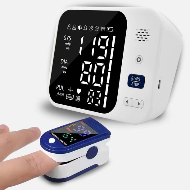 Balson BLSN-666 Rechargeable Digital BP Monitor for Blood Pressure Measure, 99 Memory, Voice Broadcast, Pulse Detection & BLSN-32 Digital Oximeter One Key Operation Bp Monitor