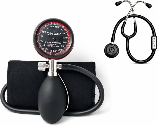 Dr.Odin OAS104 and OST005 Aneroid Palm Type Sphygmomanometer and Stethoscope Blacktone Bp Monitor