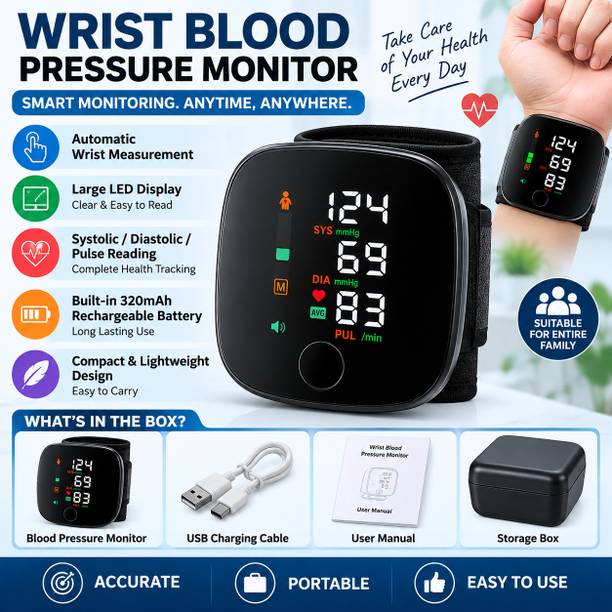 PLEXAL Automatic Wrist Blood Pressure Monitor with LED Display & Rechargeable Battery Bp Monitor