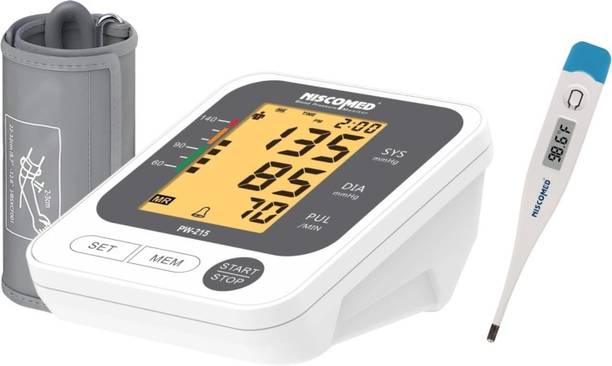 NISCOMED Digital Blood pressure monitor with talkative feature and color change display with Digital Thermometer Digital Blood Pressure Monitor Bp Monitor