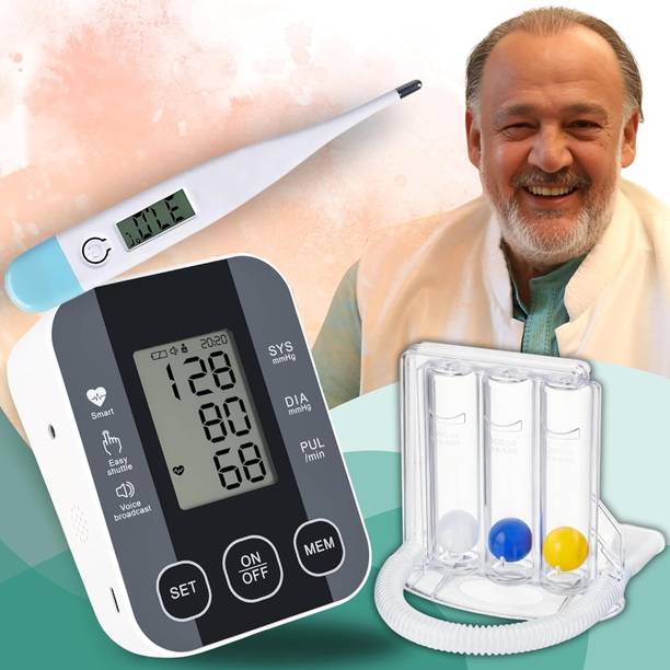 Aika AK-S10 Blood Pressure Monitor with Talking Guidance, Quick Response Digital Thermometer & LS-101 Three-Ball Spirometer for Lung Health Improvement I Bp Monitor