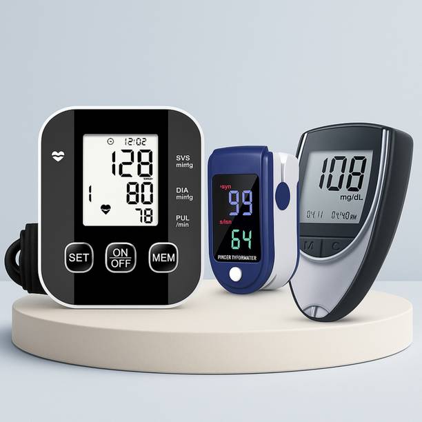 Balson Digital Fully Automatic BP Monitor with Talking Intelligence, Glucometer for testing Blood sugar levels, Pulse Oximeter with Oxygen Saturation Monitor I Bp Monitor