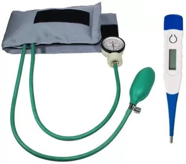 RnB Professional Clock Dial Type Green Sphygmomanometer with Digital Thermometer Manual Blood Pressure Monitor Aneroid Bp Monitor