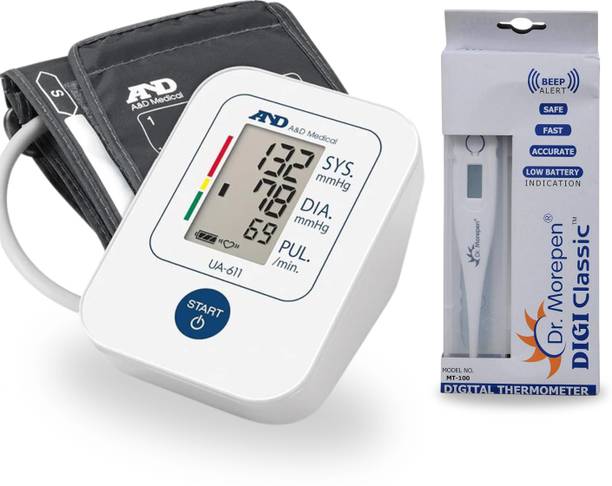 AND UA-611 Upper Arm Blood Pressure Monitor + Dr. Morepen MT-110 igital Thermometer for Home Health Monitoring Bp Monitor