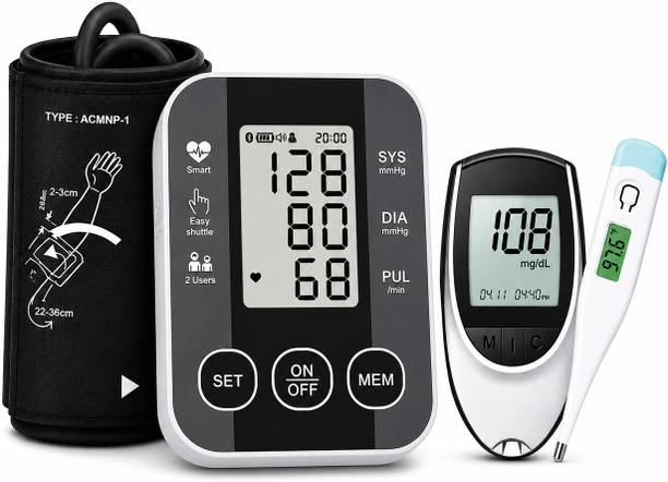 PLEXAL 3-in-1 Health Monitoring Combo | Digital BP Monitor, Glucometer & Thermometer Bp Monitor