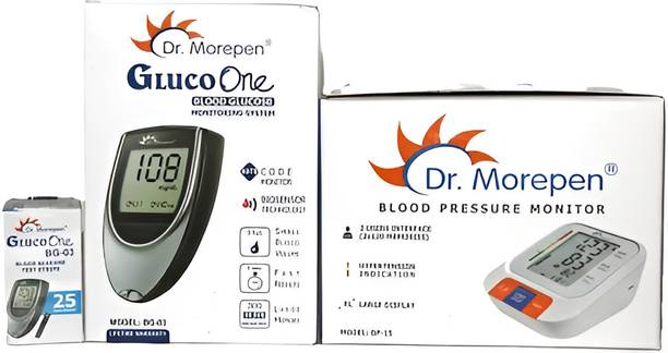 Dr. Morepen Blood Pressure Monitor BP-15 with BG-03 Glucometer and Pack of 25 Blood Glucose TestStrips Bp Monitor