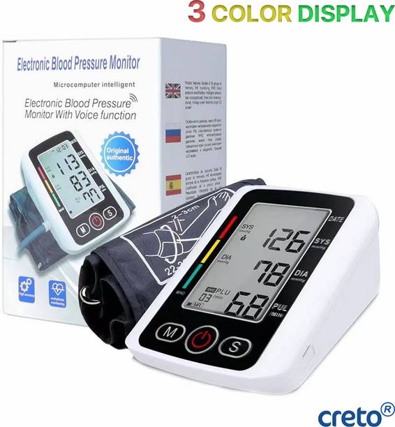 CRETO 3 Color Display Digital BP Monitor, Upper Arm Cuff, LCD Display WHO Indicator Bp Monitor