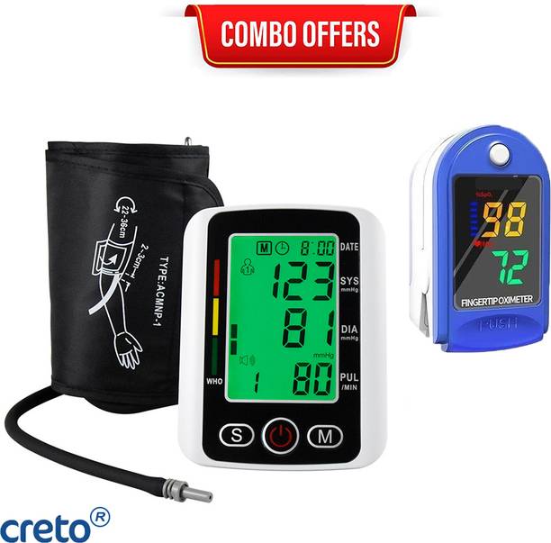 CRETO Home Blood Pressure Monitor with LK87 Finger Pulse Oximeter LED Display Combo Bp Monitor